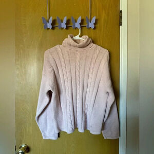 Vintage Knitted cable knit baby pink turtleneck sweater